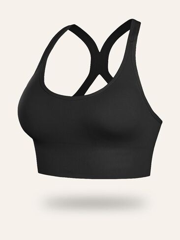 Seamless Black Sports Bra for Women, Padded Comfortable Racerback Yoga Gym Top, Wireless Athletic Underwear in Kuwait