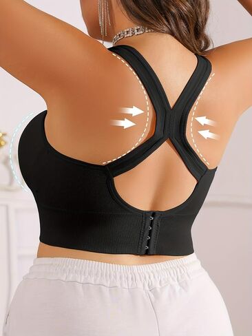 Seamless Black Sports Bra for Women, Padded Comfortable Racerback Yoga Gym Top, Wireless Athletic Underwear in Kuwait