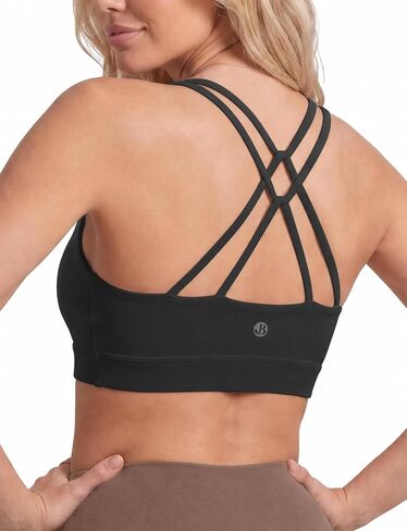 Buauty Sports Bra for Women, Double Thin Straps Geometric Cutout Back Medium Support Workout Bras with Removable Cups in Kuwait