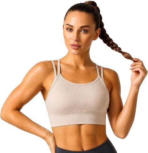 Seamless Cross-Strap Sports Bra for Women, Double Layer Wireless Workout Bra with Removable Cups, Yoga Gym Top in Saudi Arabia