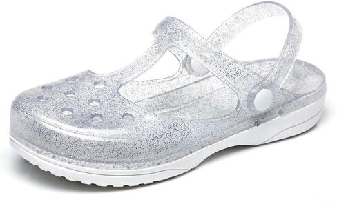 Women's Sparkly Mary Jane Jelly Clogs, Glitter Finish, Waterproof Non-Slip, Breathable Garden Shoes, Casual Closed Toe Beach & Daily Sandals in Kuwait