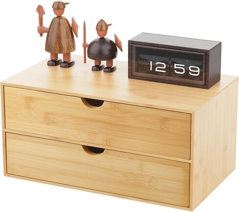 Neando Bamboo Desk Organizer with 2 Drawers, Wooden Countertop Drawers Organizer, Tabletop Storage Organization Box for Office & Home, No Assembly Needed in Kuwait