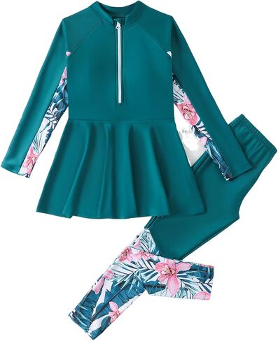 ODASDO Girls Long Sleeve Swimsuit Modest Swimwear UPF 50+ Zip Up Tops Pants Rash Guard Set 5-14 Years in Kuwait