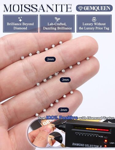 GEMQUEEN 10 Pairs Moissanite Earrings Studs Stainless Steel Flat Back Earring for Women Men - Hypoallergenic Set Cartilage Helix Piercing Jewelry Brilliant Round Cut D Color VVS1 2mm in Kuwait