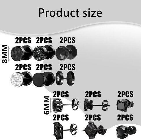 24 PCS Black Earrings for Mens Blacks Earring Blacks Set, Square Black Stud Earrings for Men Set,Long-Lasting Shine Fashion Aretes De Hombre for Multiple Piercing in Saudi Arabia