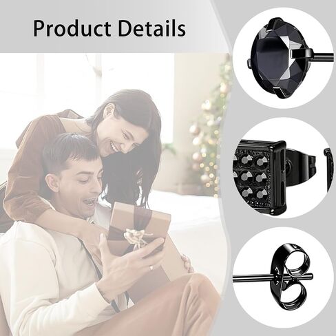 24 PCS Black Earrings for Mens Blacks Earring Blacks Set, Square Black Stud Earrings for Men Set,Long-Lasting Shine Fashion Aretes De Hombre for Multiple Piercing in Saudi Arabia