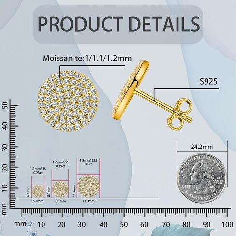 S925 Round VVS Synthetic Moissanite Stunning Iced Out Circle Shape Stud Earrings Jewelry Perfect Birthday Mother’s Day Gift for Men Women Silver Earrings Golden Earrings Wedding Set in Saudi Arabia
