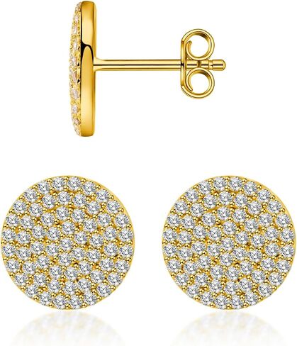 S925 Round VVS Synthetic Moissanite Stunning Iced Out Circle Shape Stud Earrings Jewelry Perfect Birthday Mother’s Day Gift for Men Women Silver Earrings Golden Earrings Wedding Set in Saudi Arabia