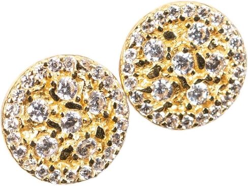 Men’s Round 14K Yellow Gold Plated 925 Sterling Silver Screw Back Post Circle Retro 90's Ice Out Cz Hip Hop Hypoallergenic Solid Gold Nugget Stud Earrings in Saudi Arabia