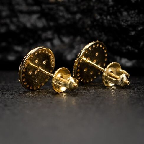 Men’s Round 14K Yellow Gold Plated 925 Sterling Silver Screw Back Post Circle Retro 90's Ice Out Cz Hip Hop Hypoallergenic Solid Gold Nugget Stud Earrings in Saudi Arabia