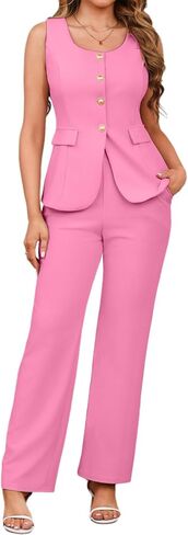 Womens Vest Sets 2 Piece Outfits Pant Suits for Women Dressy Sleeveless Blazer and Wide Leg Pants Set Business Casual in Kuwait
