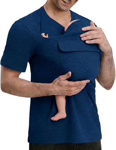 Mens Skin to Skin Shirt Dad Shirt for Dad Short Sleeve T-Shirt Baby Newborn Pouch New Dad Gifts with Pocket in Kuwait