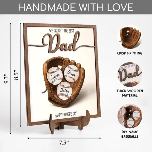 Personalized We Caught The Best Dad Gifts, Custom Gift for Dad Who Love Baseball, Baseball Dad Gifts for Father’s Day Decorations, 2-Layered Wooden Plaque, Dad Wooden Sign in Saudi Arabia