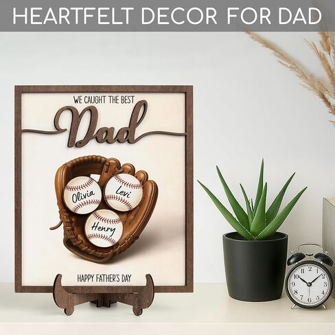 Personalized We Caught The Best Dad Gifts, Custom Gift for Dad Who Love Baseball, Baseball Dad Gifts for Father’s Day Decorations, 2-Layered Wooden Plaque, Dad Wooden Sign in Saudi Arabia