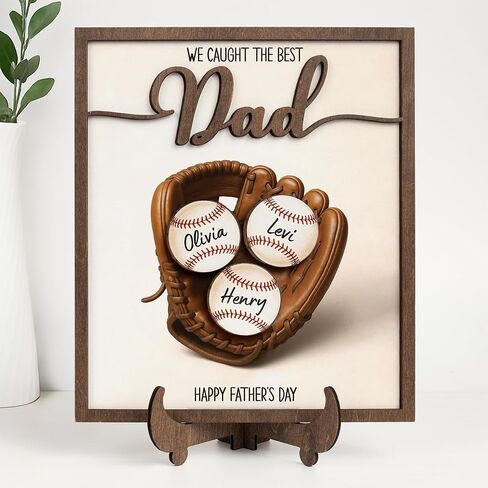 Personalized We Caught The Best Dad Gifts, Custom Gift for Dad Who Love Baseball, Baseball Dad Gifts for Father’s Day Decorations, 2-Layered Wooden Plaque, Dad Wooden Sign in Saudi Arabia