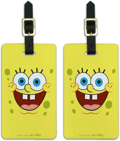 SpongeBob Goofy Smile Face Luggage ID Tags Suitcase Carry-On Cards - Set of 2 in Kuwait