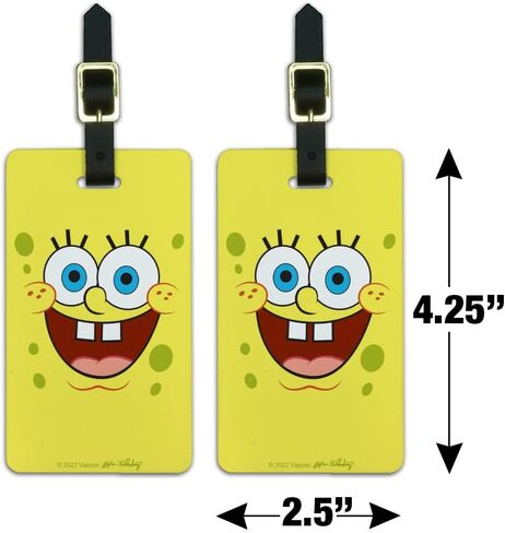 SpongeBob Goofy Smile Face Luggage ID Tags Suitcase Carry-On Cards - Set of 2 in Kuwait