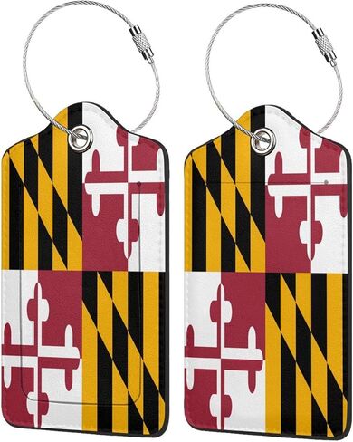 Maryland Flag 2 Pcs Cute Leather Luggage tag, with Stainless Steel Loop and Address Card for Women Men Travel in Saudi Arabia