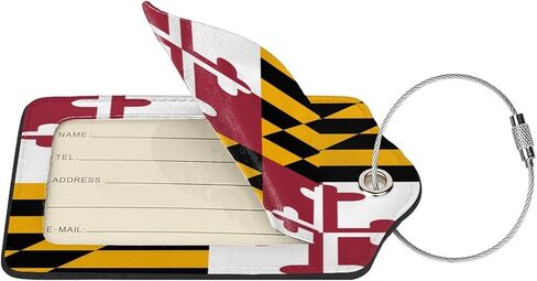 Maryland Flag 2 Pcs Cute Leather Luggage tag, with Stainless Steel Loop and Address Card for Women Men Travel in Saudi Arabia