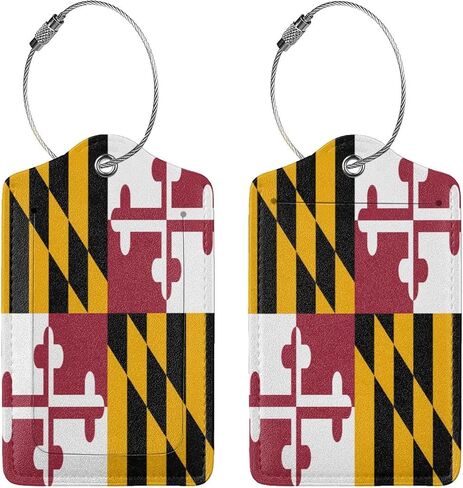 Maryland Flag 2 Pcs Cute Leather Luggage tag, with Stainless Steel Loop and Address Card for Women Men Travel in Saudi Arabia