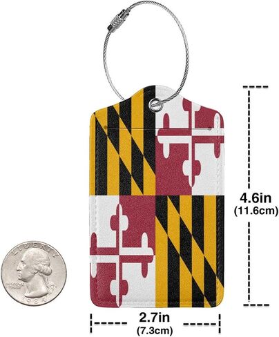 Maryland Flag 2 Pcs Cute Leather Luggage tag, with Stainless Steel Loop and Address Card for Women Men Travel in Saudi Arabia