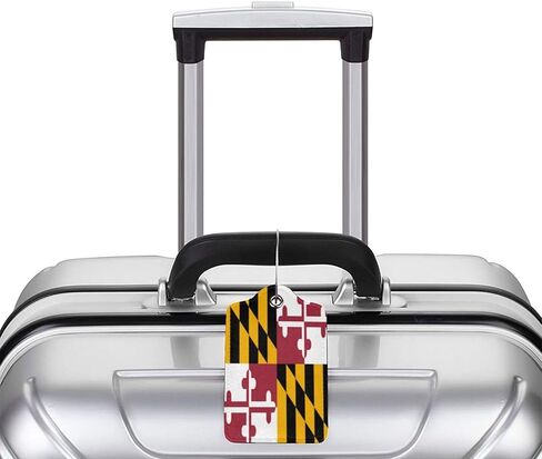Maryland Flag 2 Pcs Cute Leather Luggage tag, with Stainless Steel Loop and Address Card for Women Men Travel in Saudi Arabia