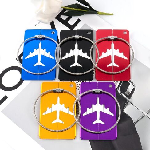 Quacc 5 PCS Metal Luggage Tags with Steel Loop, Aluminium Alloy Travel Secure Luggage Labels Suitcase Tag with Waterproof Name ID Card for Bag, Backpack, Suitcase, Case (5 Colors) in Kuwait