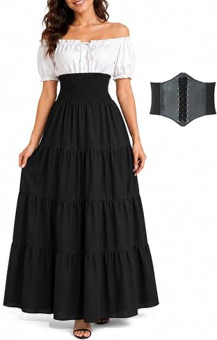 YEAXLUD Halloween Renaissance Medieval Pirate Victorian Costume Women Cottage Core Chemise Dress in Saudi Arabia