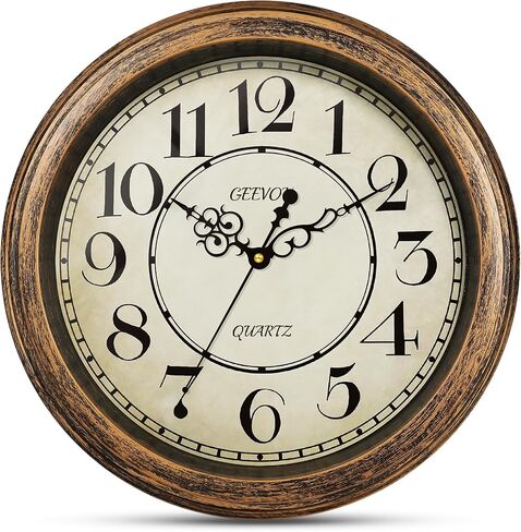 Geevon Vintage Wall Clock, Silent 12" Non Ticking Retro Round Clock Quartz Decorative Battery Operated Wall Clock for Kitchen, Office, Bedroom, Living Room, Classroom, Decor in Saudi Arabia
