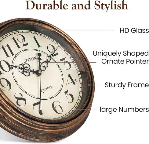 Geevon Vintage Wall Clock, Silent 12" Non Ticking Retro Round Clock Quartz Decorative Battery Operated Wall Clock for Kitchen, Office, Bedroom, Living Room, Classroom, Decor in Saudi Arabia