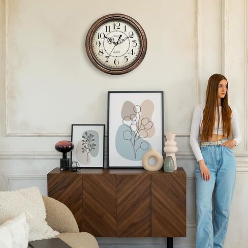 Geevon Vintage Wall Clock, Silent 12" Non Ticking Retro Round Clock Quartz Decorative Battery Operated Wall Clock for Kitchen, Office, Bedroom, Living Room, Classroom, Decor in Saudi Arabia