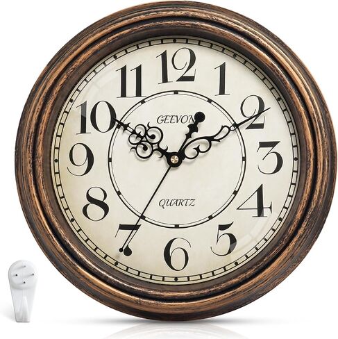 Geevon Vintage Wall Clock, Silent 12" Non Ticking Retro Round Clock Quartz Decorative Battery Operated Wall Clock for Kitchen, Office, Bedroom, Living Room, Classroom, Decor in Saudi Arabia