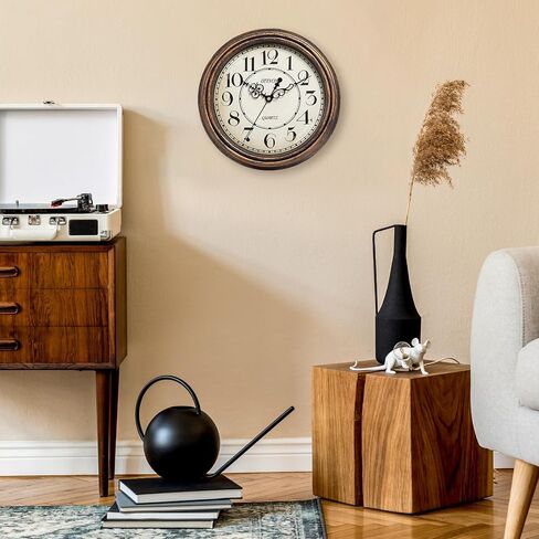 Geevon Vintage Wall Clock, Silent 12" Non Ticking Retro Round Clock Quartz Decorative Battery Operated Wall Clock for Kitchen, Office, Bedroom, Living Room, Classroom, Decor in Saudi Arabia