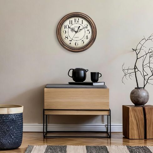 Geevon Vintage Wall Clock, Silent 12" Non Ticking Retro Round Clock Quartz Decorative Battery Operated Wall Clock for Kitchen, Office, Bedroom, Living Room, Classroom, Decor in Saudi Arabia