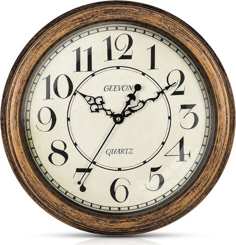 Geevon Vintage Wall Clock, Silent 12" Non Ticking Retro Round Clock Quartz Decorative Battery Operated Wall Clock for Kitchen, Office, Bedroom, Living Room, Classroom, Decor in Saudi Arabia