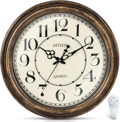 Geevon Vintage Wall Clock, Silent 12" Non Ticking Retro Round Clock Quartz Decorative Battery Operated Wall Clock for Kitchen, Office, Bedroom, Living Room, Classroom, Decor in Saudi Arabia