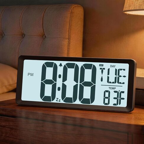 14.2" Battery Operated Clock with Backlight, 4.56" Digit Large Digital Wall Clock for Classroom,LCD Digital Clocks Large Display with Date,Week,Alarm,Temp DST for Living Room,Office,Bedroom in Saudi Arabia