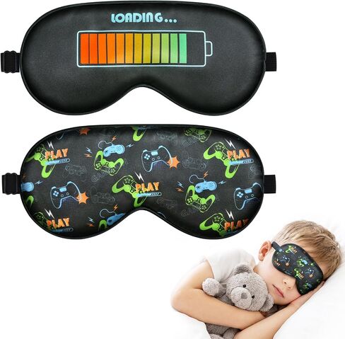 Olypegic 2 Pcs Kids Sleep Mask Boys Kids Silk Sleep Mask Eye Sleeping Mask with Adjustable Strap Soft Lightweight Boys Adult Children's Teens Eye Cover Mask Blindfold Shade Light Blocking Travel in Saudi Arabia