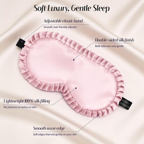 Silk Sleep Mask for Women: 100% Mulberry Silk Eye Mask, Black Back Sleeping Mask for Light Blocking, Soft Wavy Edge Eye Cover and Adjustable Strap, Travel & Sleep Gift (Pink) in Saudi Arabia
