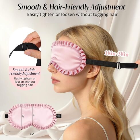 Silk Sleep Mask for Women: 100% Mulberry Silk Eye Mask, Black Back Sleeping Mask for Light Blocking, Soft Wavy Edge Eye Cover and Adjustable Strap, Travel & Sleep Gift (Pink) in Saudi Arabia