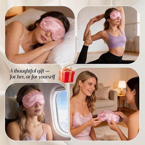 Silk Sleep Mask for Women: 100% Mulberry Silk Eye Mask, Black Back Sleeping Mask for Light Blocking, Soft Wavy Edge Eye Cover and Adjustable Strap, Travel & Sleep Gift (Pink) in Saudi Arabia