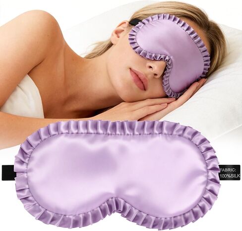 Silk Sleep Mask for Women: 100% Mulberry Silk Eye Mask, Black Back Sleeping Mask for Light Blocking, Soft Wavy Edge Eye Cover and Adjustable Strap, Travel & Sleep Gift (Pink) in Saudi Arabia