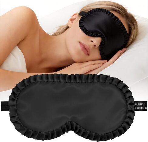 Silk Sleep Mask for Women: 100% Mulberry Silk Eye Mask, Black Back Sleeping Mask for Light Blocking, Soft Wavy Edge Eye Cover and Adjustable Strap, Travel & Sleep Gift (Pink) in Saudi Arabia