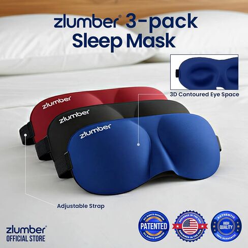 ZLUMBER Eyemasks for Sleeping 3 Pack - Eye Sleep Mask & Blindfold for Sleeping Men Women, 100% Blackout 3D Contoured Face Mask Sleep, Night Masks for Sleeping Men Side Sleepers, Adjustable in Saudi Arabia