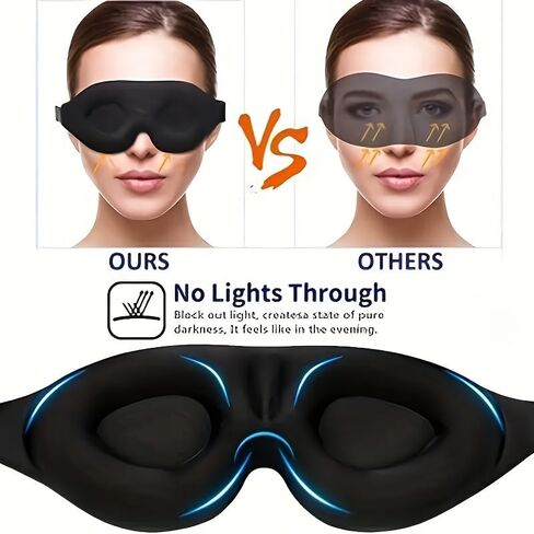 Black 3D Contoured Sleep Eye Mask, Concave Molded Night Sleep Mask, 100% Light Blocking, Soft Comfortable Eye Cover for Men and Women, Ideal for Travel, Naps, Yoga and Night Sleep in Kuwait