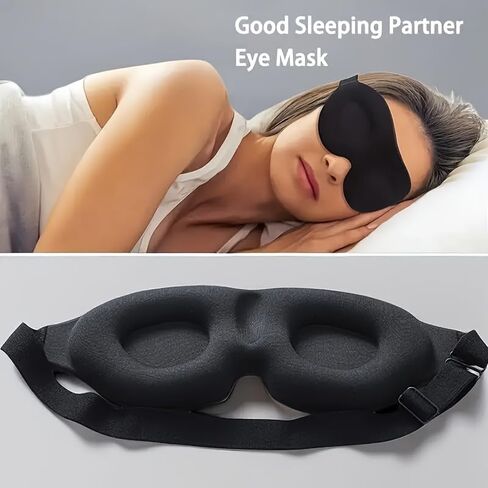 Black 3D Contoured Sleep Eye Mask, Concave Molded Night Sleep Mask, 100% Light Blocking, Soft Comfortable Eye Cover for Men and Women, Ideal for Travel, Naps, Yoga and Night Sleep in Kuwait