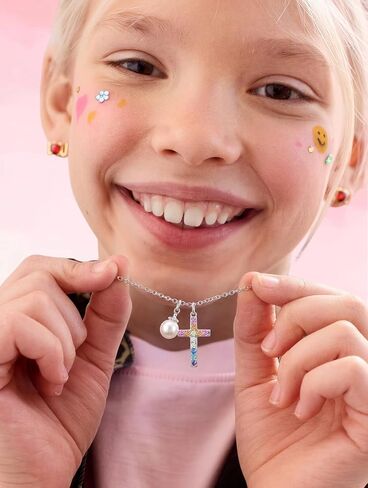 Krfy S925 Sterling Silver Necklace for Girls Women Hypoallergenic, Dainty 16K Gold Plated Silver Colorful Cross Pearl Heart Pendant Necklace, Cute Necklaces Happy Birthday Gifts Faith Jewelry for Her in Saudi Arabia