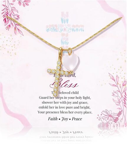 Krfy S925 Sterling Silver Necklace for Girls Women Hypoallergenic, Dainty 16K Gold Plated Silver Colorful Cross Pearl Heart Pendant Necklace, Cute Necklaces Happy Birthday Gifts Faith Jewelry for Her in Saudi Arabia