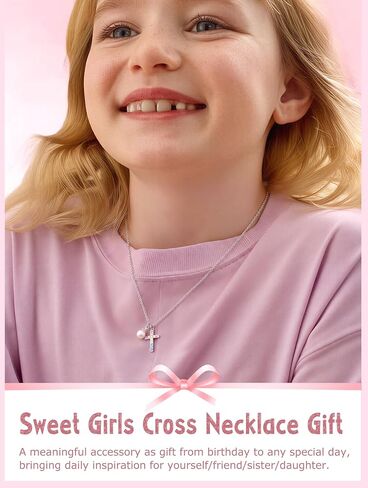 Krfy S925 Sterling Silver Necklace for Girls Women Hypoallergenic, Dainty 16K Gold Plated Silver Colorful Cross Pearl Heart Pendant Necklace, Cute Necklaces Happy Birthday Gifts Faith Jewelry for Her in Saudi Arabia