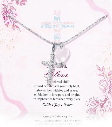 Krfy S925 Sterling Silver Necklace for Girls Women Hypoallergenic, Dainty 16K Gold Plated Silver Colorful Cross Pearl Heart Pendant Necklace, Cute Necklaces Happy Birthday Gifts Faith Jewelry for Her in Saudi Arabia